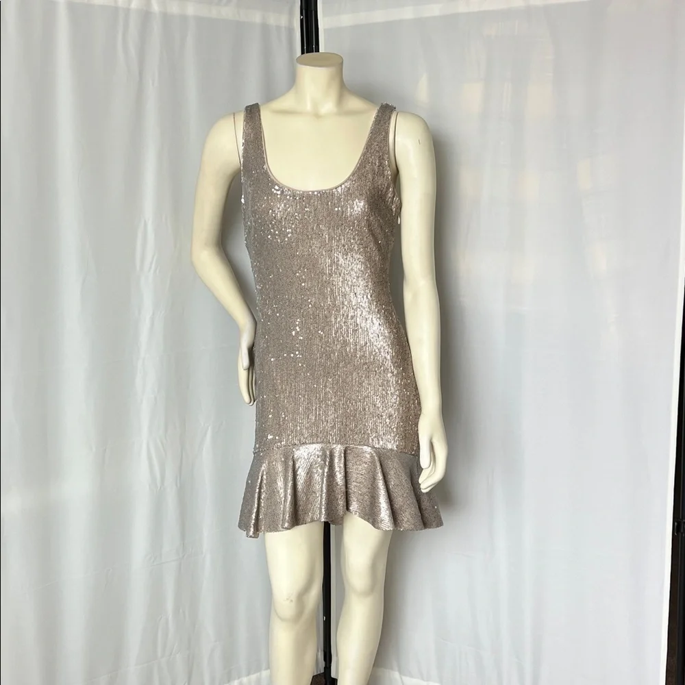 Bebe Gold Sequin Flapper Style Mini Dress